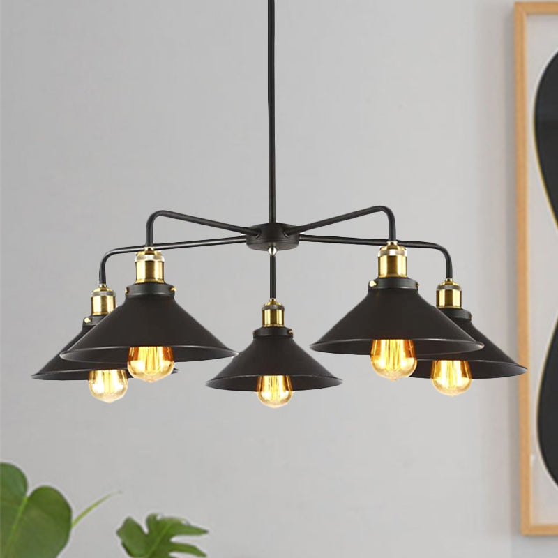 Lampe suspendue métallique noire de style industriel avec design de lustre conique - Parfait pour la table à manger