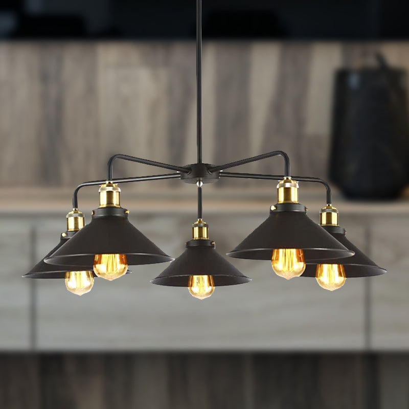 Lampe suspendue métallique noire de style industriel avec design de lustre conique - Parfait pour la table à manger