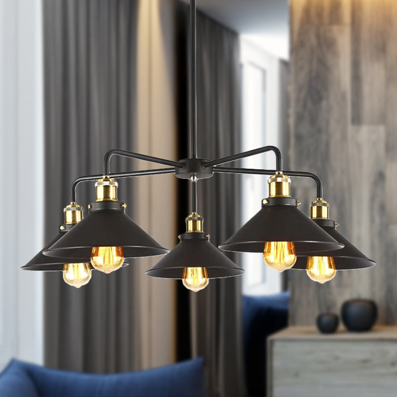 Lampe suspendue métallique noire de style industriel avec design de lustre conique - Parfait pour la table à manger