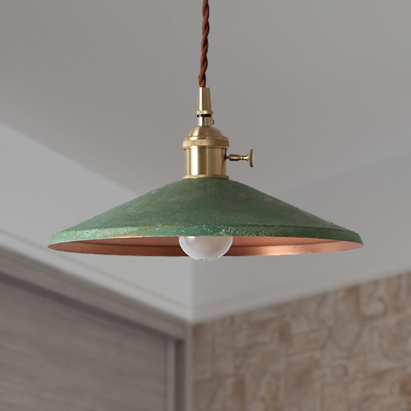 Suspension rustique avec abat-jour en soucoupe et cordon réglable - Argent/Rouge/Bleu
