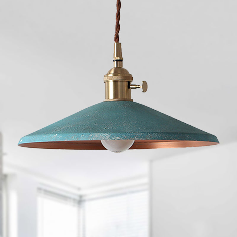 Suspension rustique avec abat-jour en soucoupe et cordon réglable - Argent/Rouge/Bleu