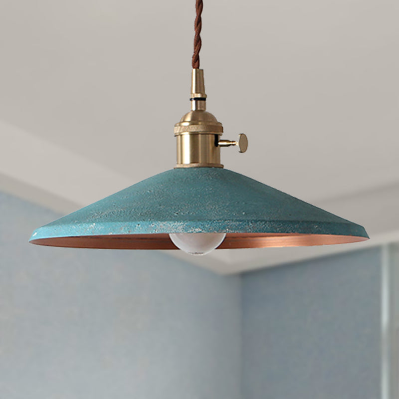 Suspension rustique avec abat-jour en soucoupe et cordon réglable - Argent/Rouge/Bleu