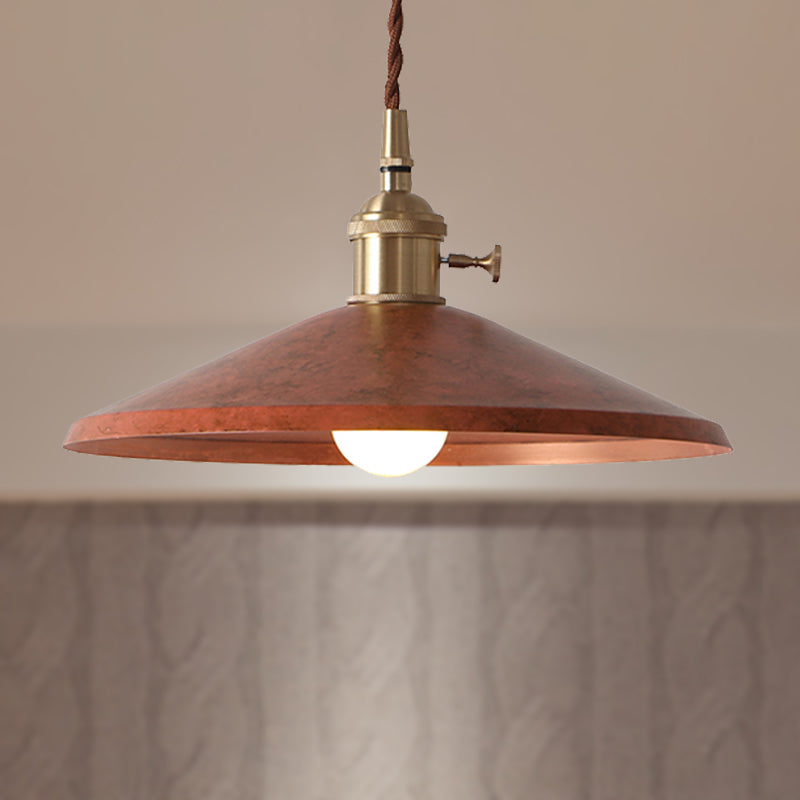 Rustic Saucer Shade Pendant Light With Adjustable Cord In Silver/Red/Blue Red