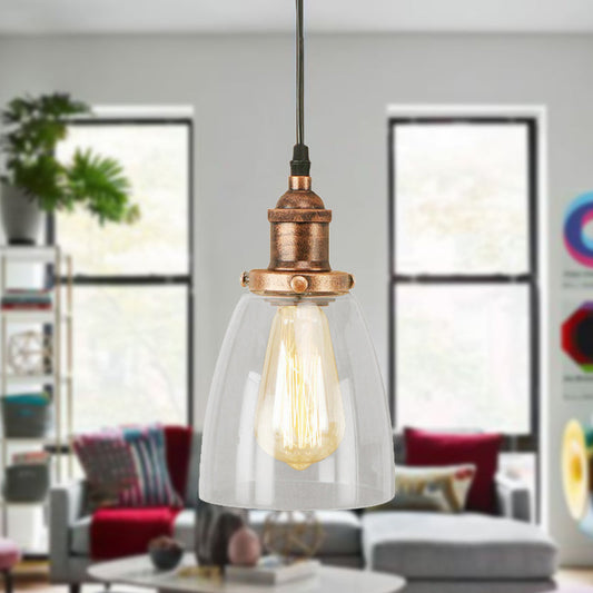 Aged Copper Vintage Clear Glass Hanging Pendant Light for Dining Room - 1-Light Ceiling Lighting
