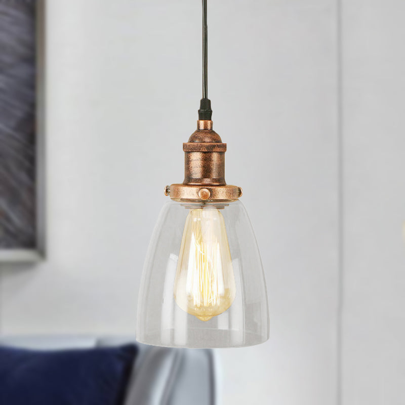 Aged Copper Vintage Clear Glass Hanging Pendant Light for Dining Room - 1-Light Ceiling Lighting