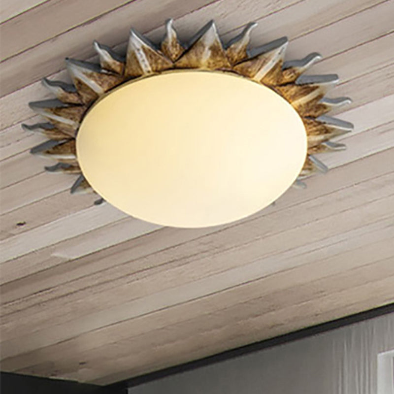 Vintage Black Sunburst Ceiling Light with Opal Glass for Living Room - 9"/15" Wide