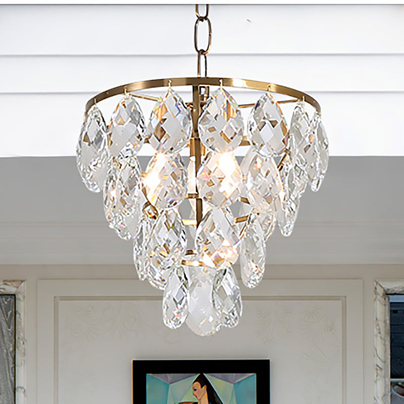 Suspension moderne en cristal en forme de larme – Plafonnier rond en laiton pour salon