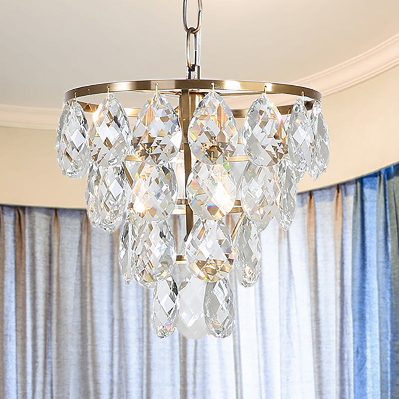 Suspension moderne en cristal en forme de larme – Plafonnier rond en laiton pour salon