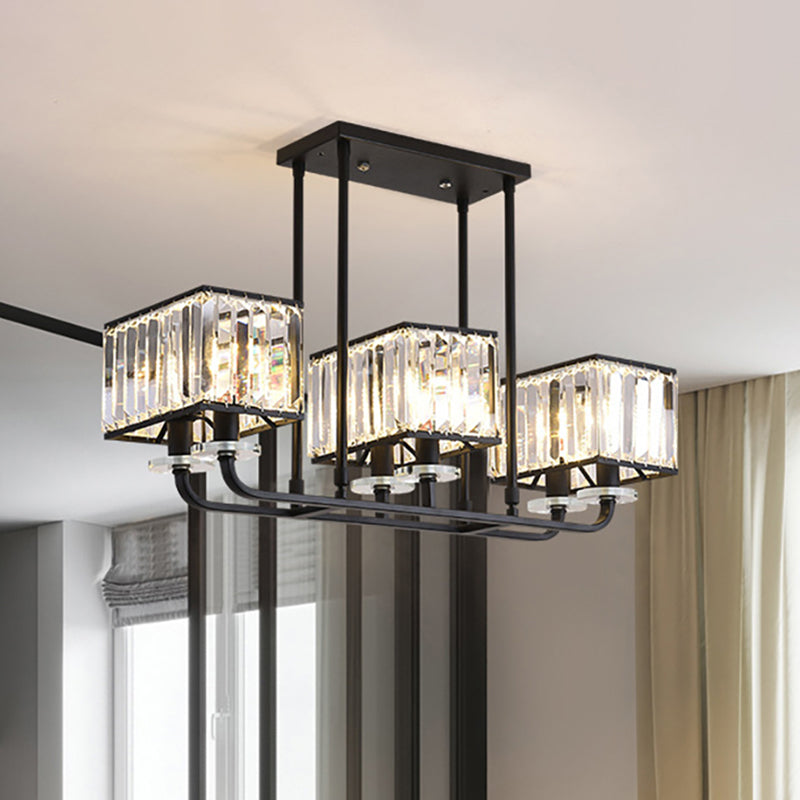 Lustre en cristal prismatique vintage - 6/8 lumières - Suspension noire pour salon