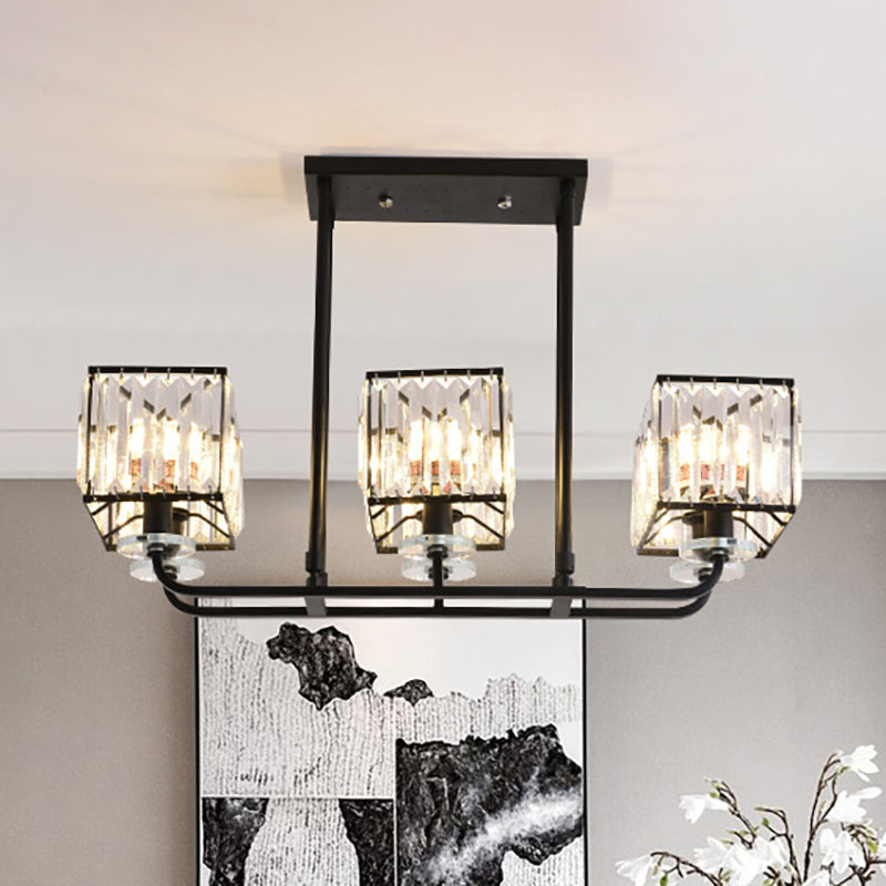 Lustre en cristal prismatique vintage - 6/8 lumières - Suspension noire pour salon