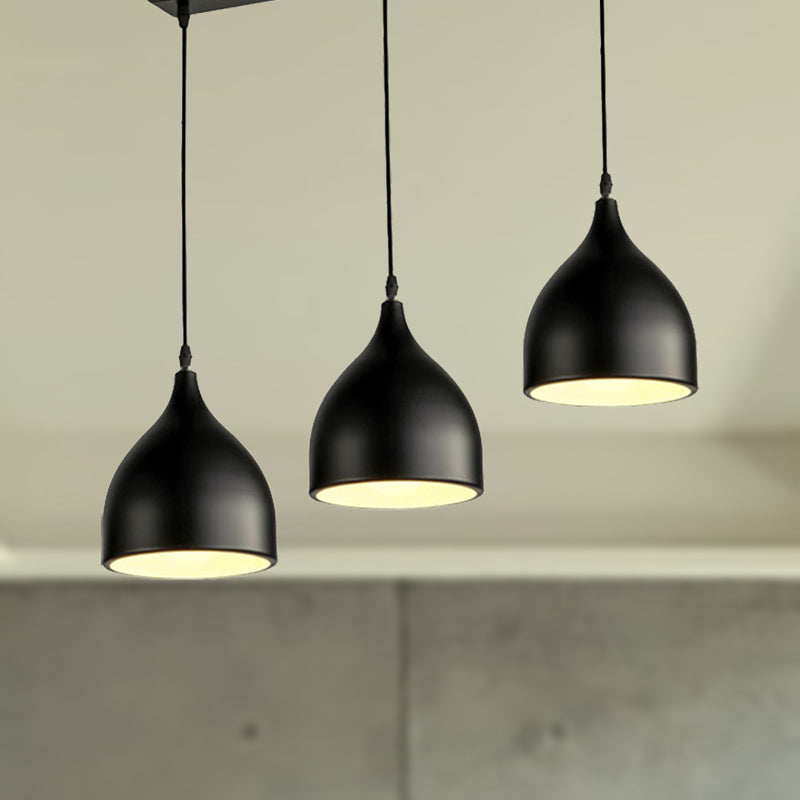 Modernist Style 3-Light Ceiling Pendant with Metallic Black/White Dome Shade