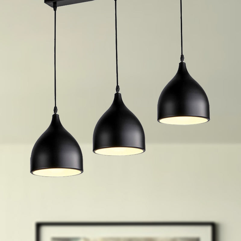 Modernist Style 3-Light Ceiling Pendant with Metallic Black/White Dome Shade