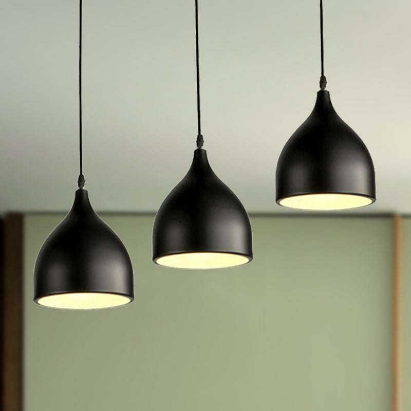 Modernist Style 3-Light Ceiling Pendant with Metallic Black/White Dome Shade
