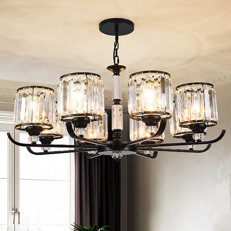 Prismatic Crystal Chandelier Light: Black Cylinder Ceiling Antique Style (3/6/8-Light)