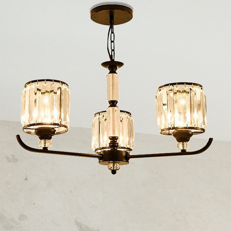 Prismatic Crystal Chandelier Light: Black Cylinder Ceiling Antique Style (3/6/8-Light)