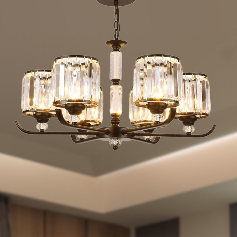 Prismatic Crystal Chandelier Light: Black Cylinder Ceiling Antique Style (3/6/8-Light)