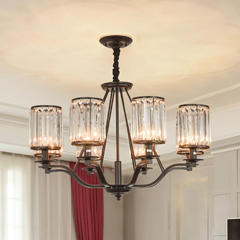 Antique 3/6/8 Light Black Cylinder Prismatic Crystal Chandelier