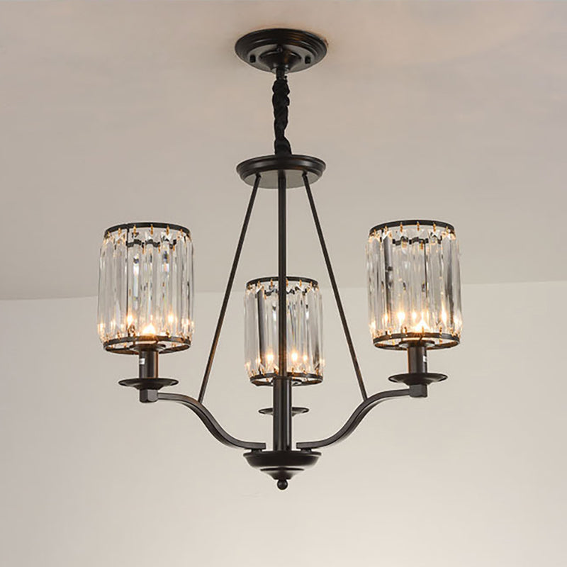 Antique 3/6/8 Light Black Cylinder Prismatic Crystal Chandelier