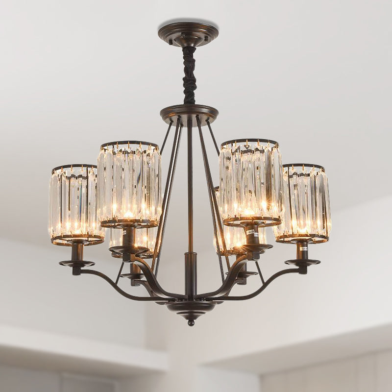 Antique 3/6/8 Light Black Cylinder Prismatic Crystal Chandelier