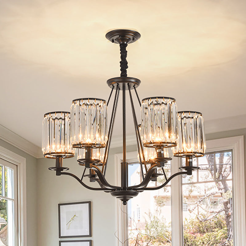 Antique 3/6/8 Light Black Cylinder Prismatic Crystal Chandelier