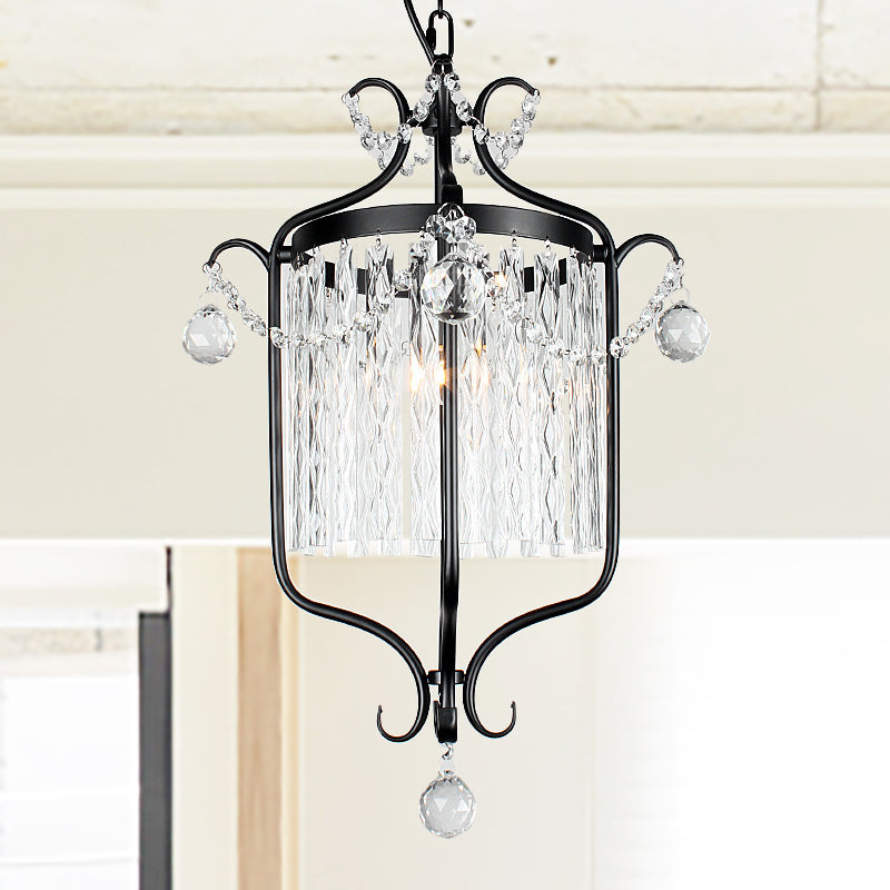 Modern 1 Light Ceiling Pendant - Black/White Bird Cage Design with Crystal Shade