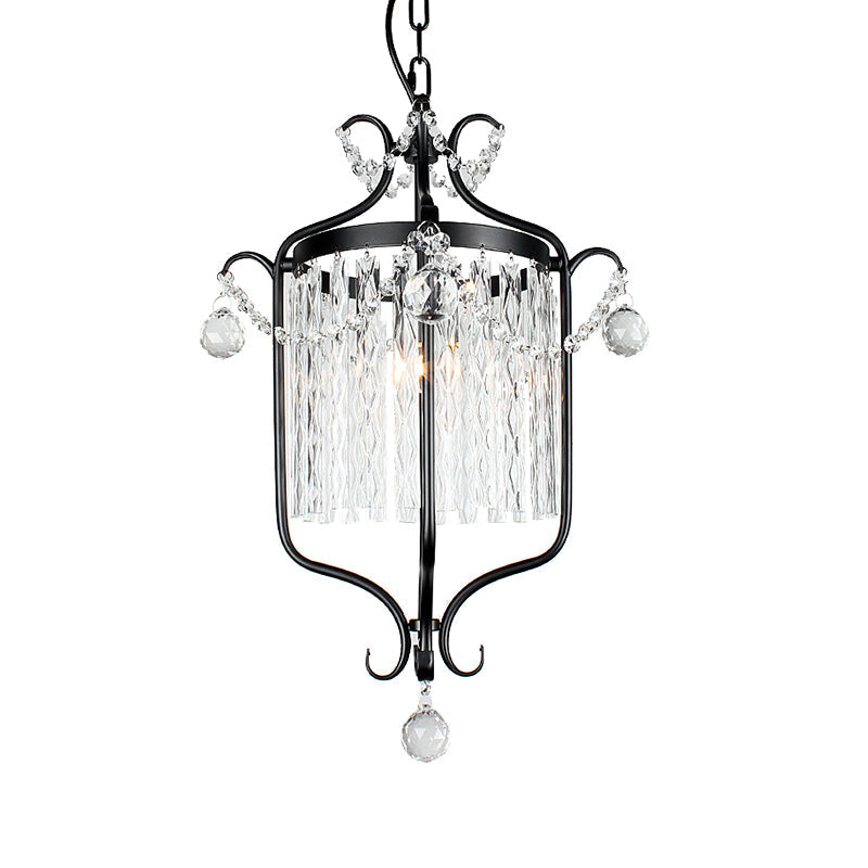 Modern 1 Light Ceiling Pendant - Black/White Bird Cage Design with Crystal Shade