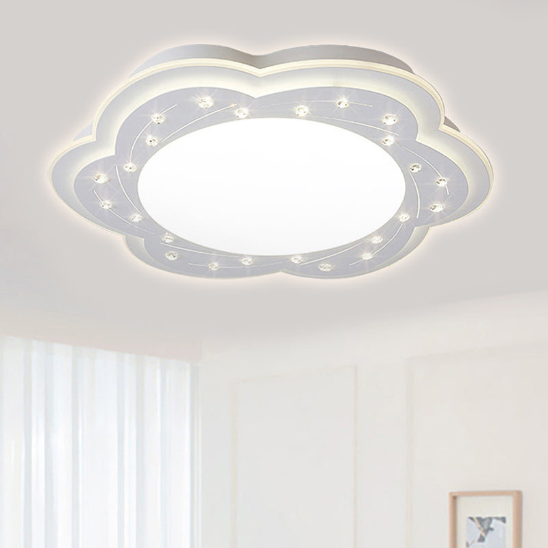 Modern White LED Ceiling Lamp with Crystal Bead Accents for Hallway