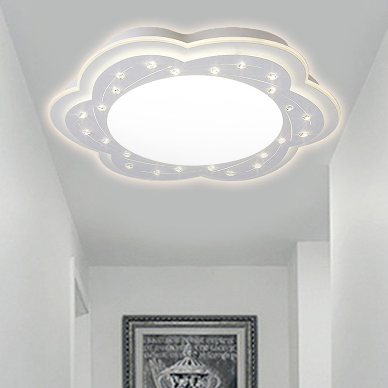 Modern White LED Ceiling Lamp with Crystal Bead Accents for Hallway