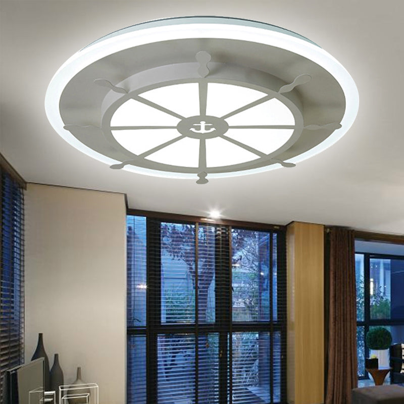 Nautical Style Metal Compass Flush Mount Ceiling Lamp in White Finish for Dining Room