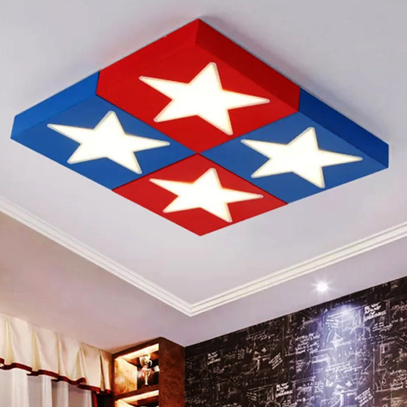 Square Metal Flush Ceiling Light with Star Design - Modern Lighting for Kid's Bedroom