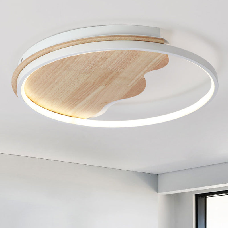 Plafonnier Nordic Wave avec anneau en bois - Plafonnier blanc pour salle d'étude