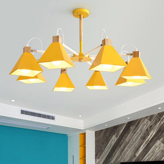 Modern Triangle Metal Pendant Light Fixture With 8 Hanging Lights For Living Room Yellow