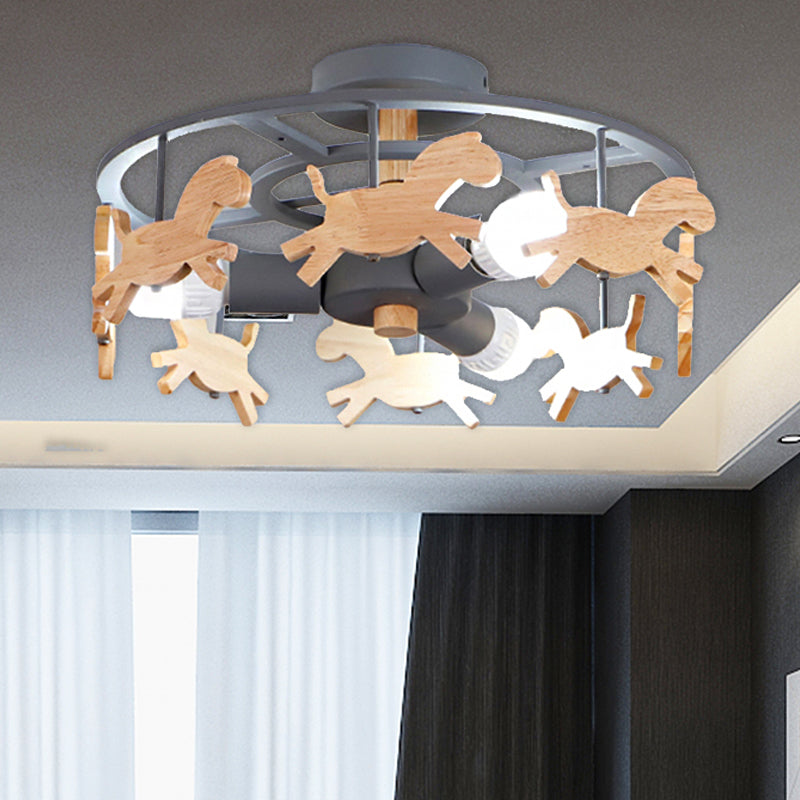 Nordic Style Merry-go-round Ceiling Light - 3-Light Metal Flush Lamp for Living Room