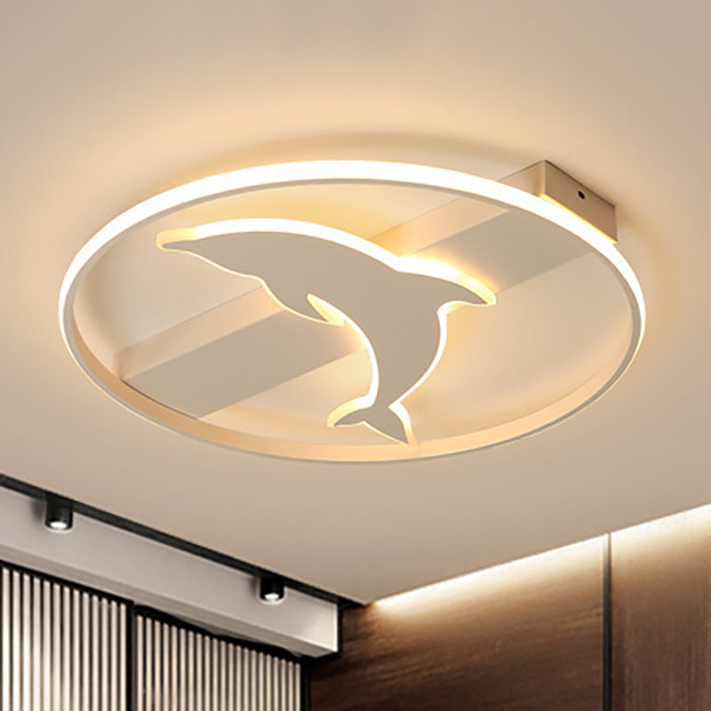 Dolphin Ceiling Mount Light - LED Flush Acrylic Animal Lamp in White Finish