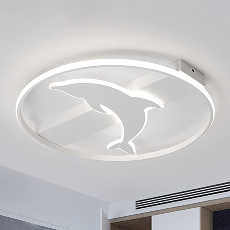 Dolphin Ceiling Mount Light - LED Flush Acrylic Animal Lamp in White Finish
