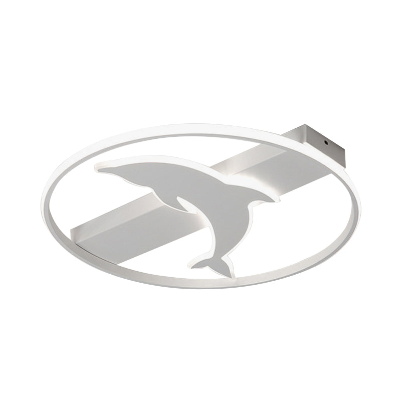 Dolphin Ceiling Mount Light - LED Flush Acrylic Animal Lamp in White Finish