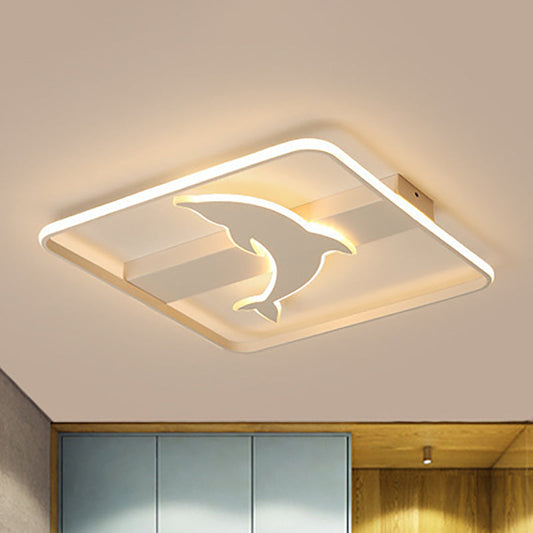 Plafonnier Dolphin - Lampe LED encastrée en acrylique avec motif animalier en finition blanche