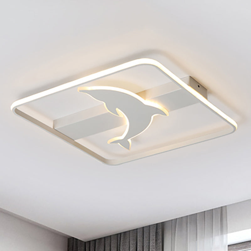 Dolphin Ceiling Mount Light - LED Flush Acrylic Animal Lamp in White Finish