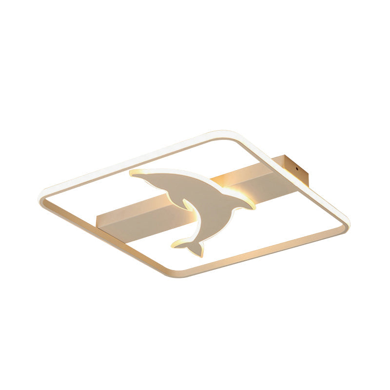 Dolphin Ceiling Mount Light - LED Flush Acrylic Animal Lamp in White Finish