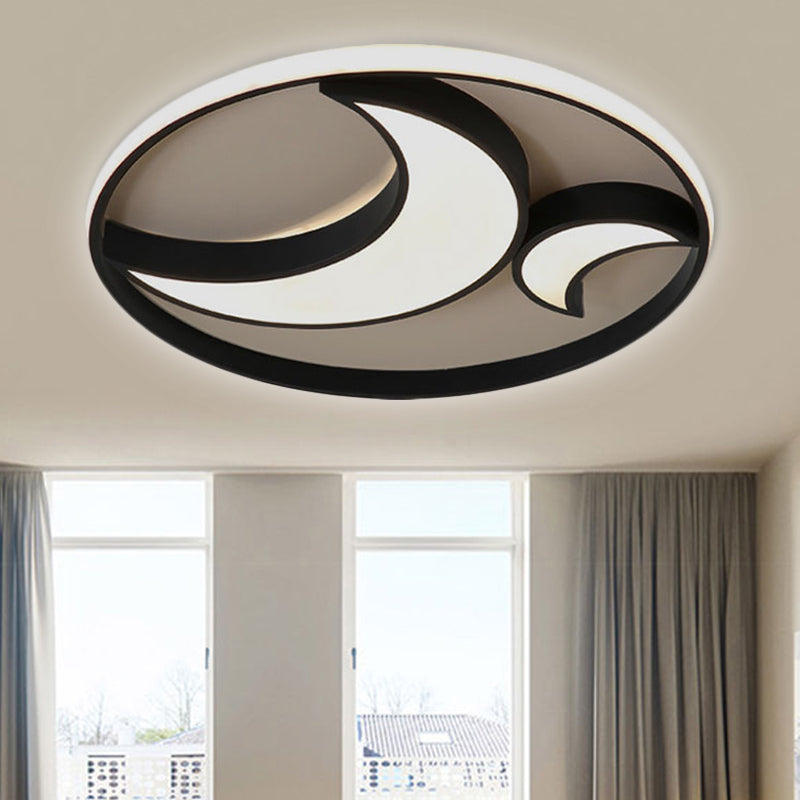 Scandinavian LED Acrylic Moon Flush Mount Ceiling Light: Black Finish, Ideal for Living Room