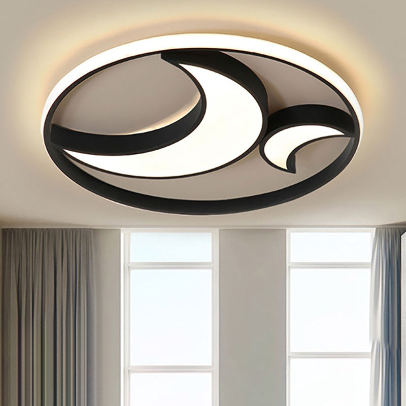 Scandinavian LED Acrylic Moon Flush Mount Ceiling Light: Black Finish, Ideal for Living Room