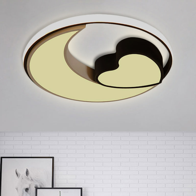LED Flush Mount Ceiling Lights: Acrylic Moon and Heart Design in Black and White for Living Room