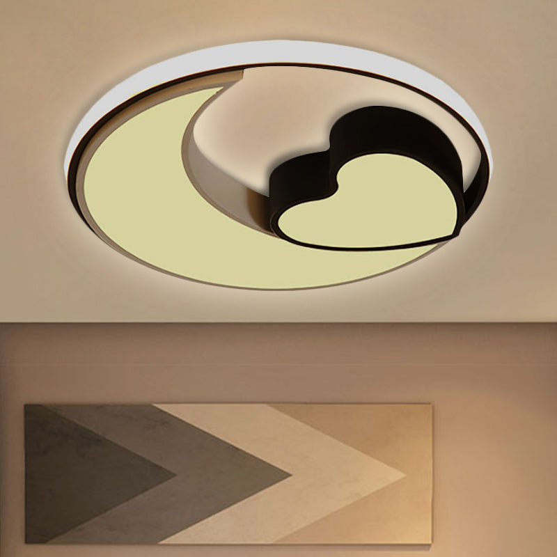 LED Flush Mount Ceiling Lights: Acrylic Moon and Heart Design in Black and White for Living Room