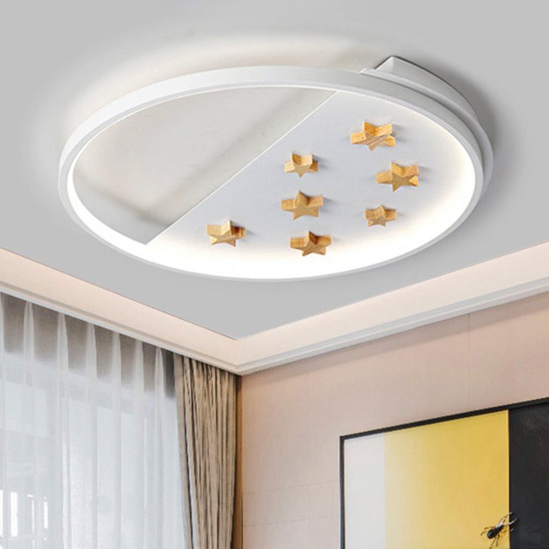 White Metal Ring Ceiling Light with Star Design for Romantic Living Room