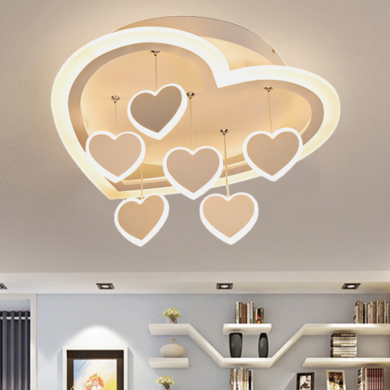 Art Deco Acrylic White Heart-Shaped Flush Mount Ceiling Light for Study Room