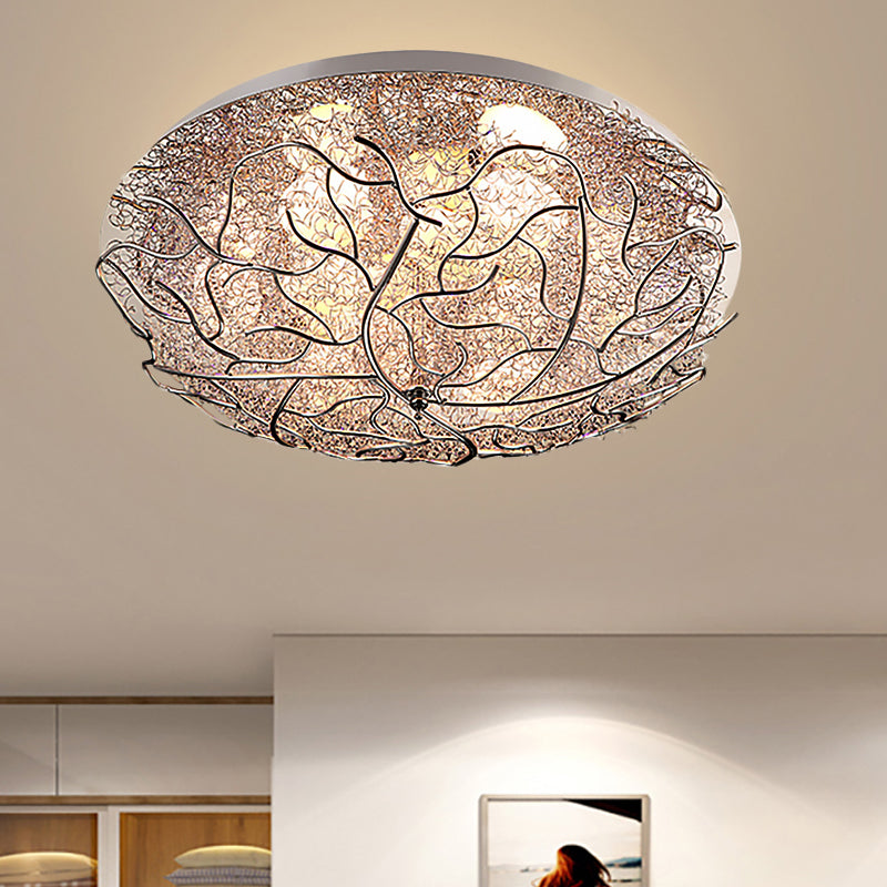 Silver Modern Metal Circle Flush Mount Ceiling Light for Contemporary Living Room