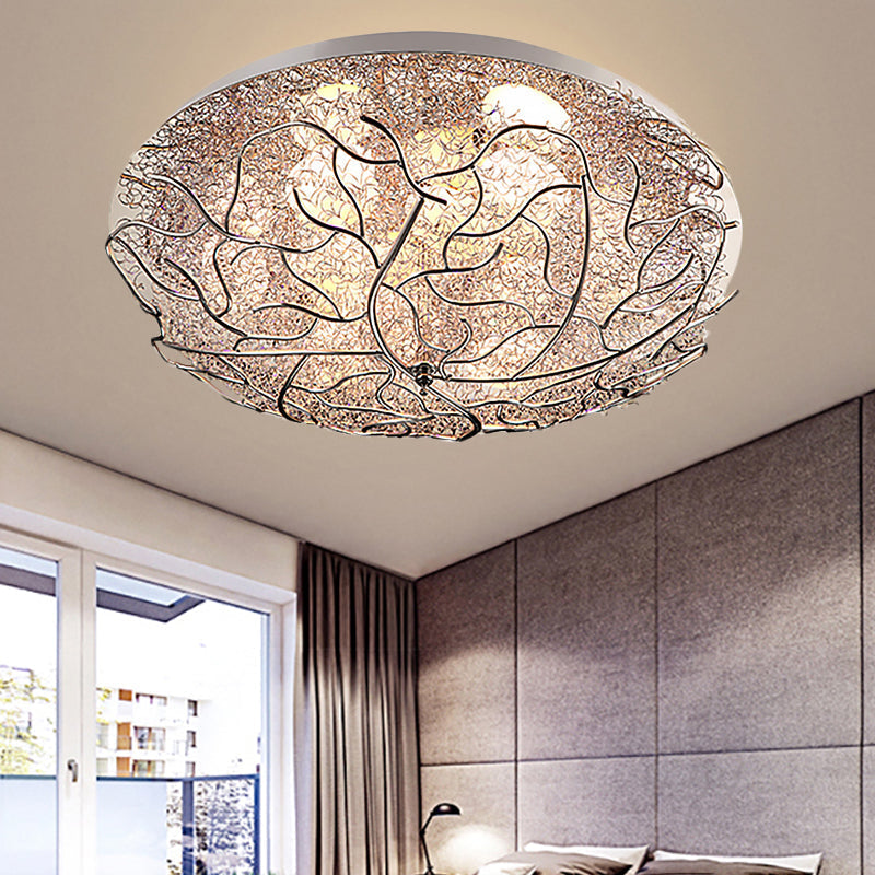 Silver Modern Metal Circle Flush Mount Ceiling Light for Contemporary Living Room