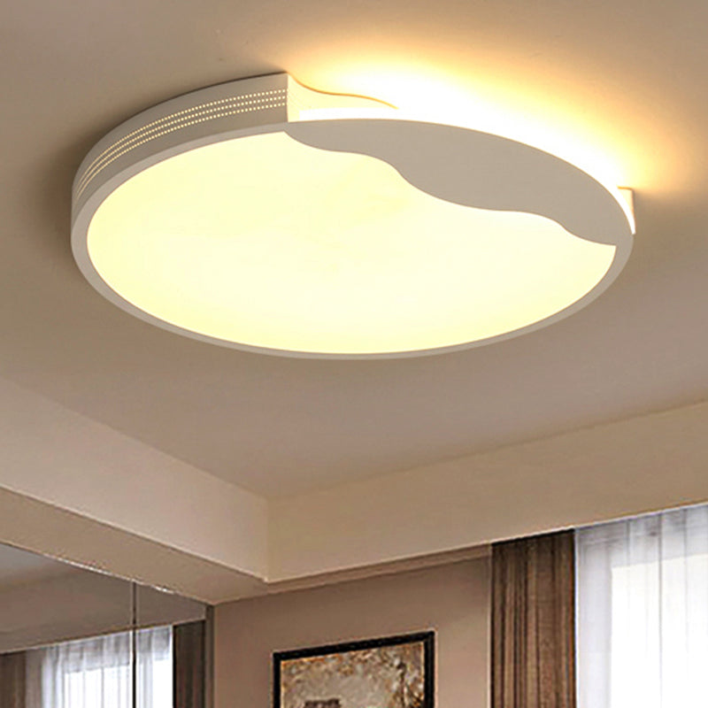 Modern White LED Flush Mount Ceiling Light Fixture with Acrylic Shade – Warm/White Lighting, 16"/19.5" Width