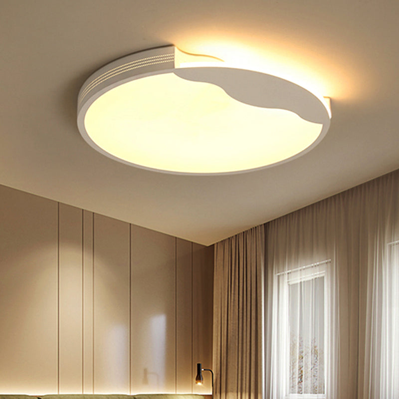 Modern White LED Flush Mount Ceiling Light Fixture with Acrylic Shade – Warm/White Lighting, 16"/19.5" Width