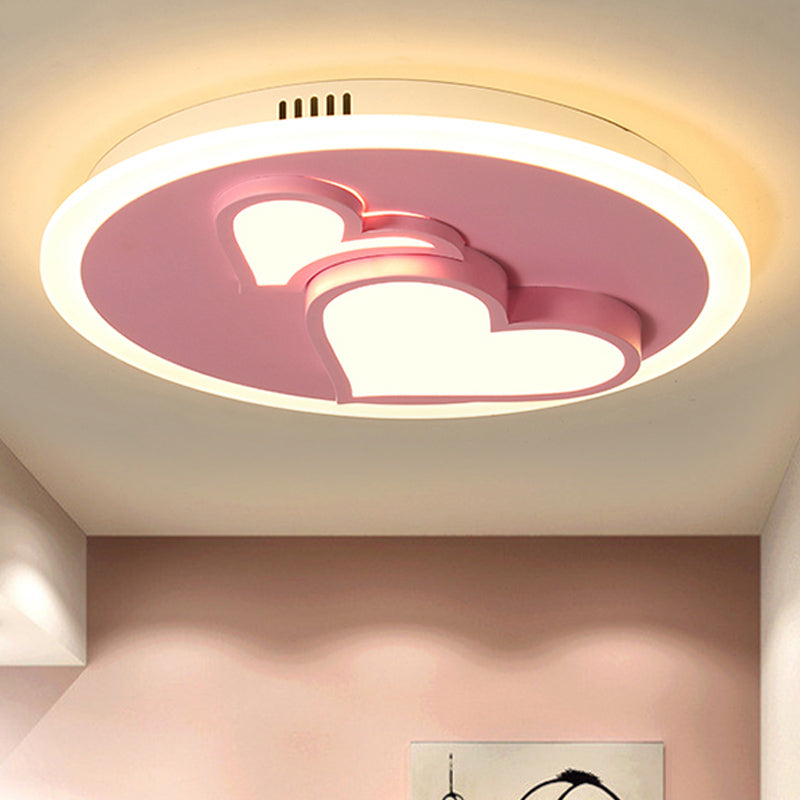 Girls Bedroom LED Heart Flush Ceiling Light in Pink: Acrylic Cartoon Lamp